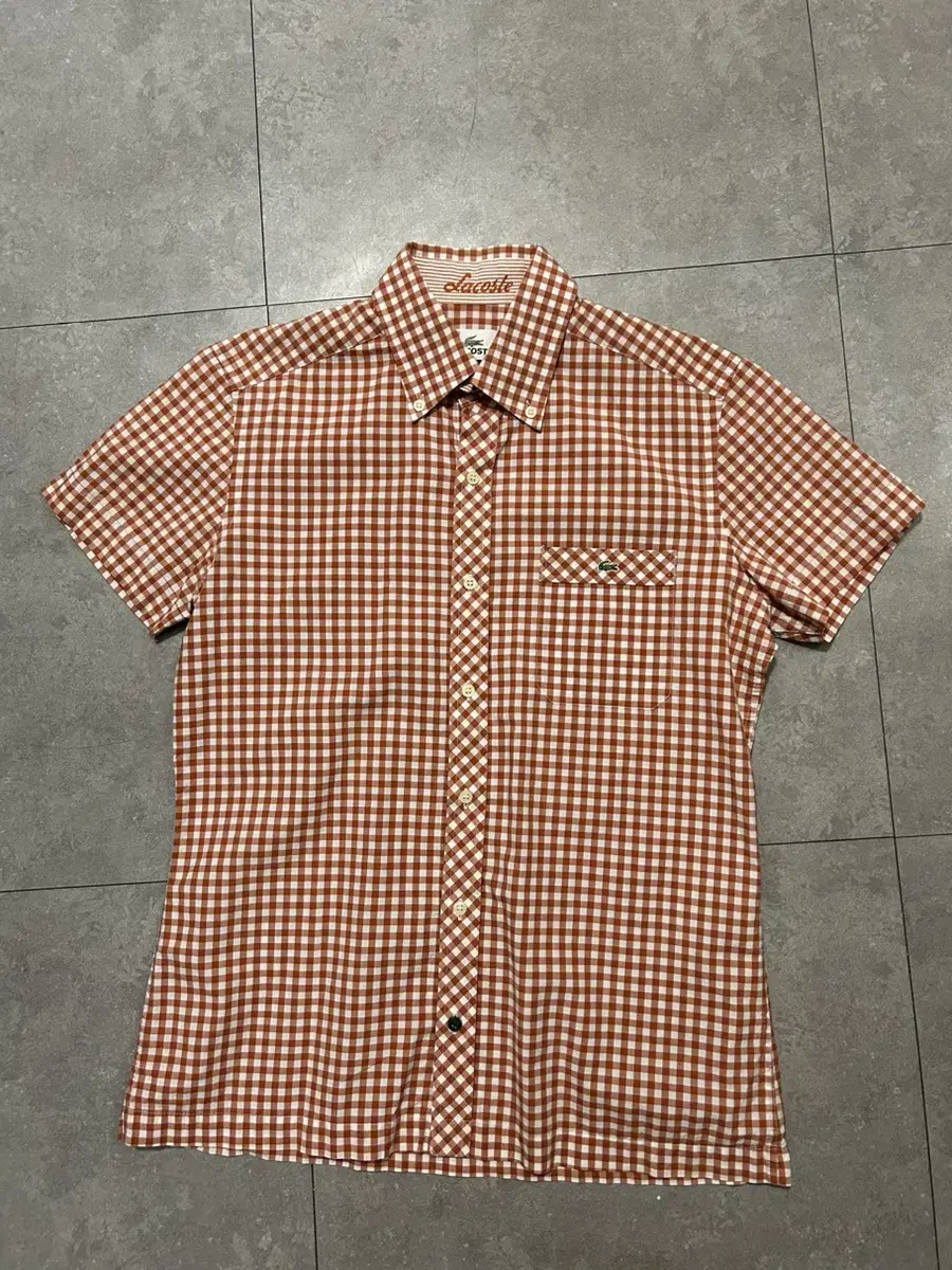 Lacoste Cotton Gingham Check Oxford Cotton Half-Pocket Shirt 95size