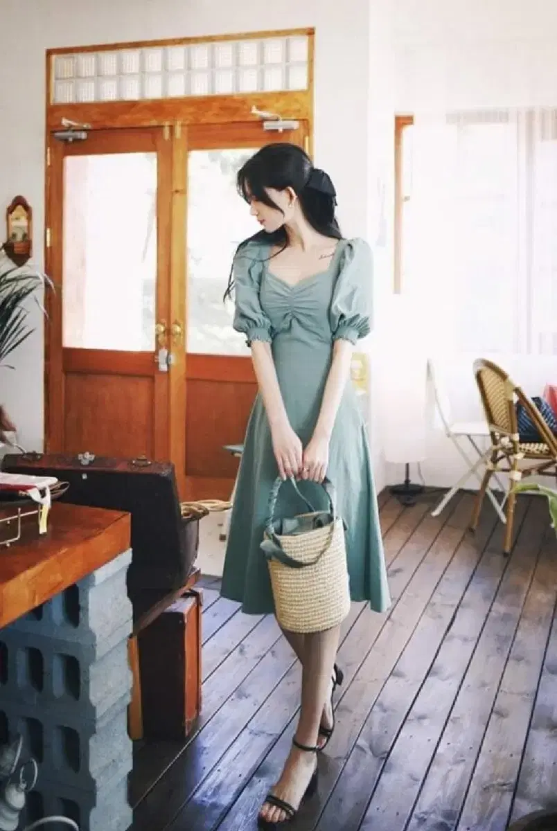 밀크코코아 soft mint slit dress