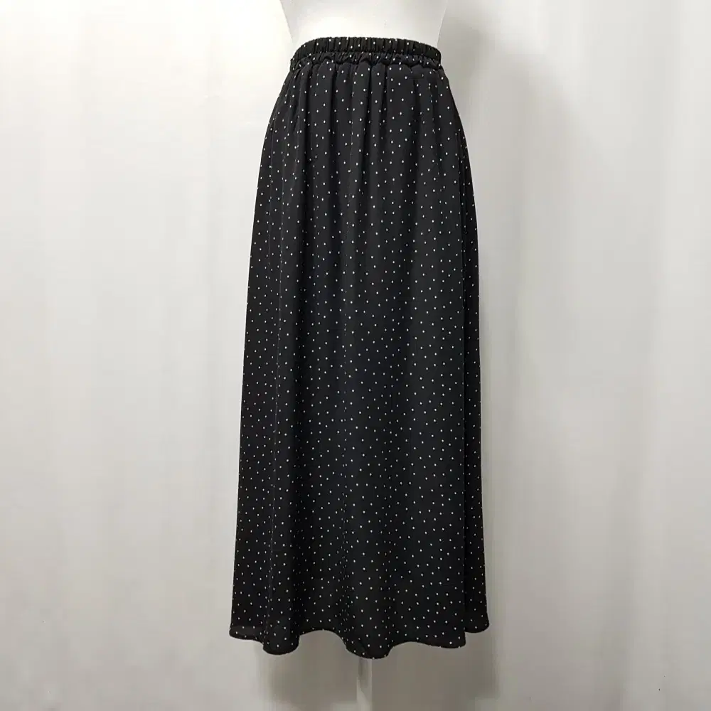 JPN Vintage Banded Dot Pattern Black Flared Long Skirt WomensS E125