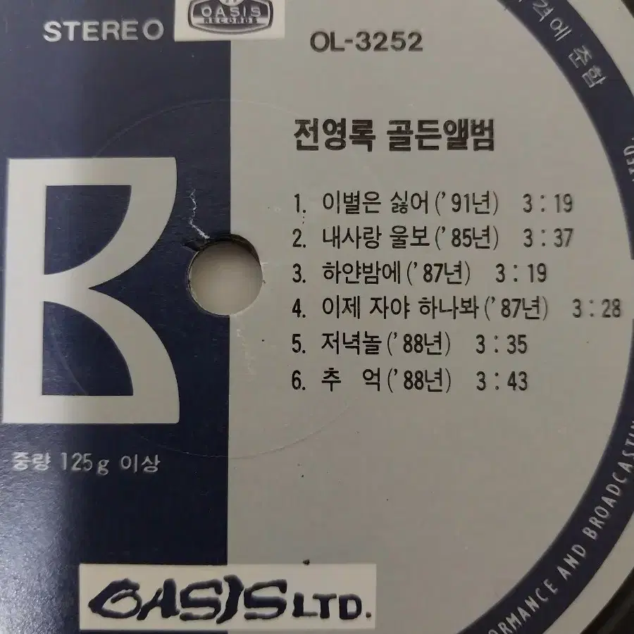 전영록20주년기념골든앨범. 애심.이별은싫어 LP(가격내림)