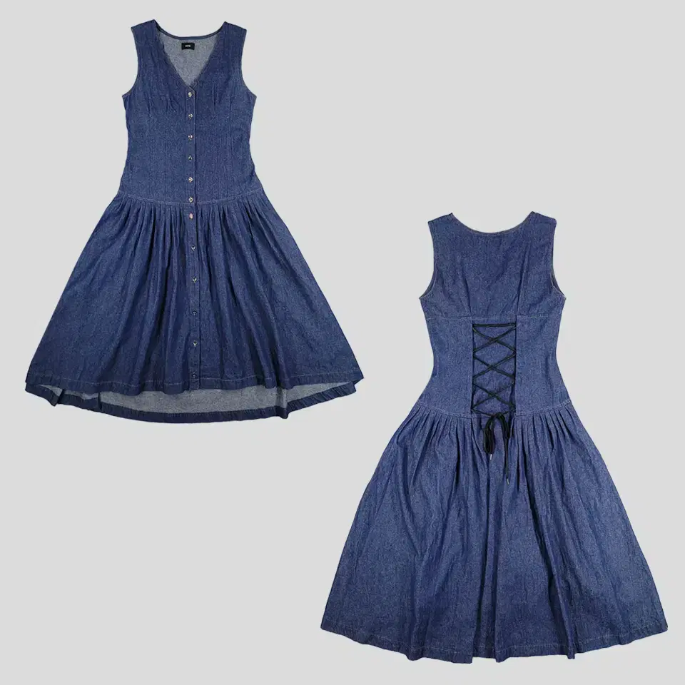 NINE Heavy Blue Washed Corset V-Neck Denim Y2K Rock Chic Punk Sleeveless Minis