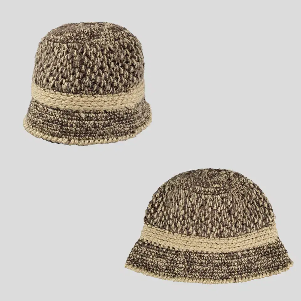 Vintage brown beige Boca-sheath lined knitted bucket hat beanie FREE