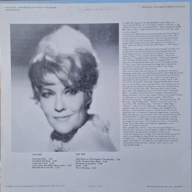 미국원반/Patti Page - Tennessee Waltz LP