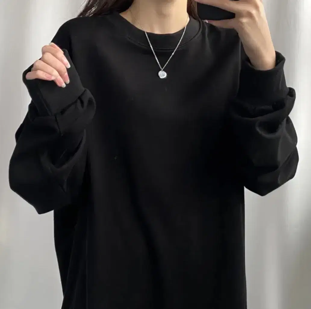 Overfit Cotton Solid Color Sweatshirt Black