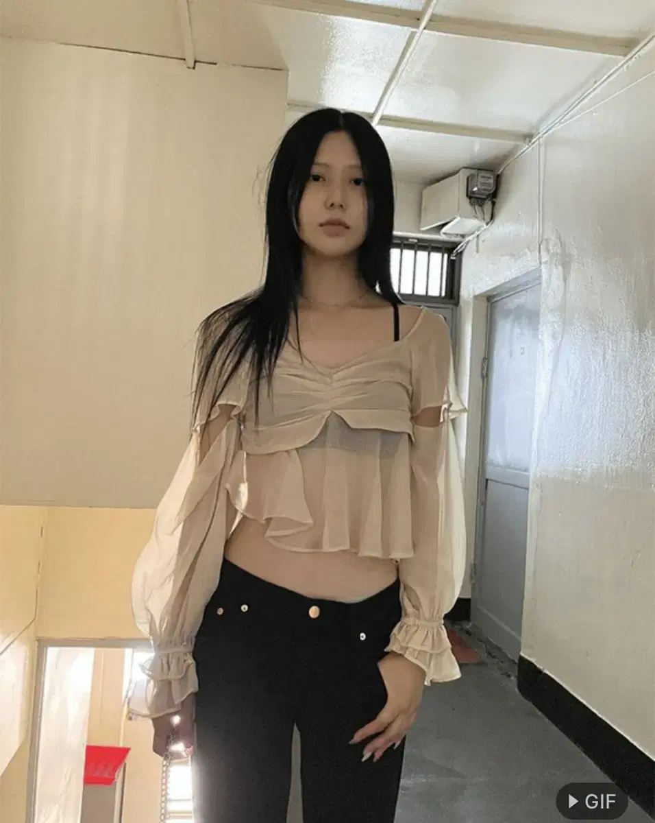 사토미라디오 unbal shiffon blouse