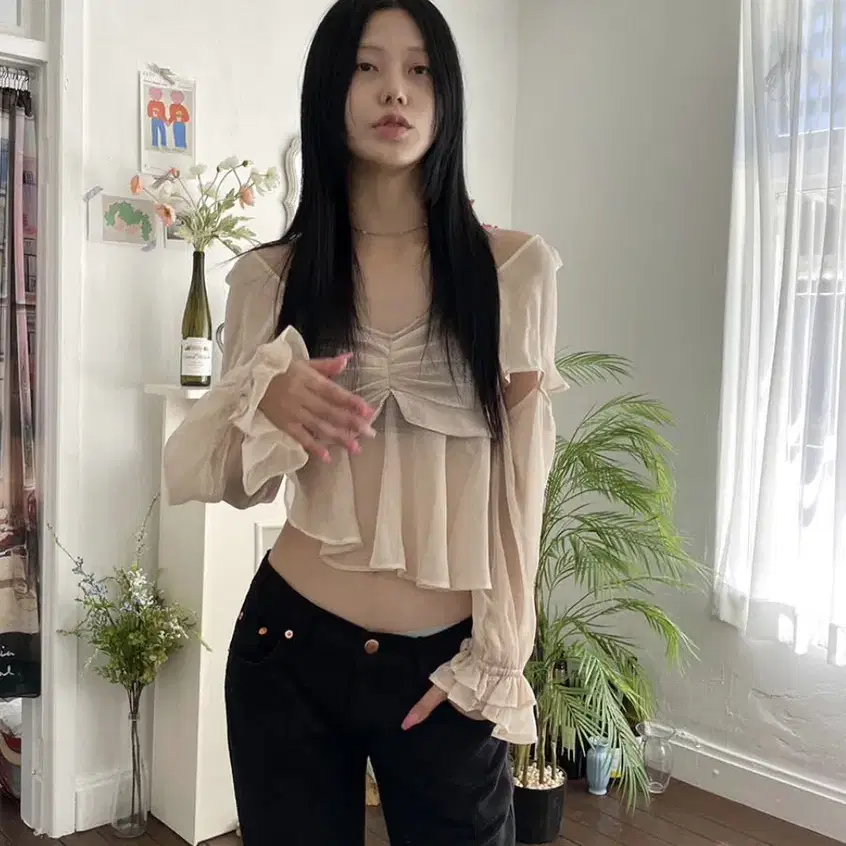 사토미라디오 unbal shiffon blouse