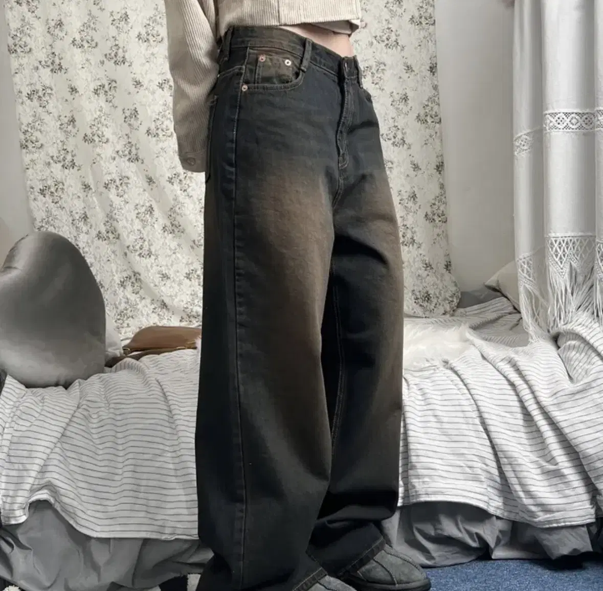 오피엠 brown teen sand danim  pants L