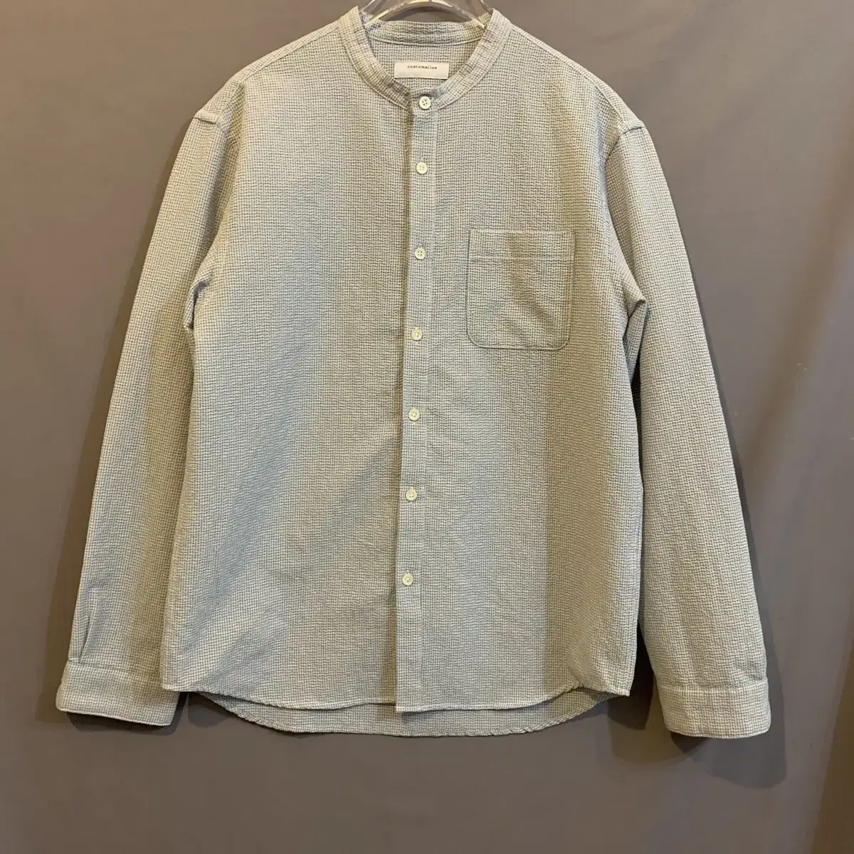 95 M Custom Melted Seersucker Henley Neck Check Shirt Southern