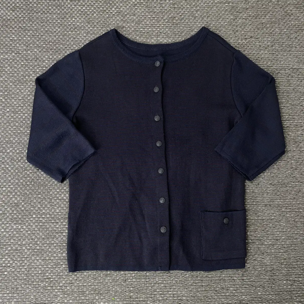 JPN Navy Navy Buttons Wool acrylic Boatneck Knit Cardigan