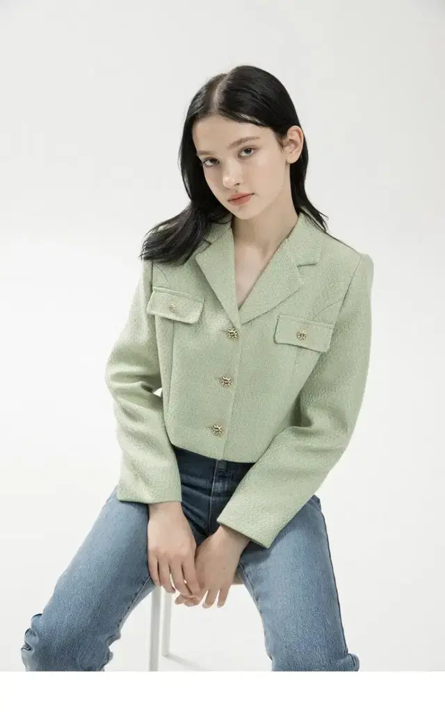 Clet 클렛-Collar Tweed Crop Jacket Olive