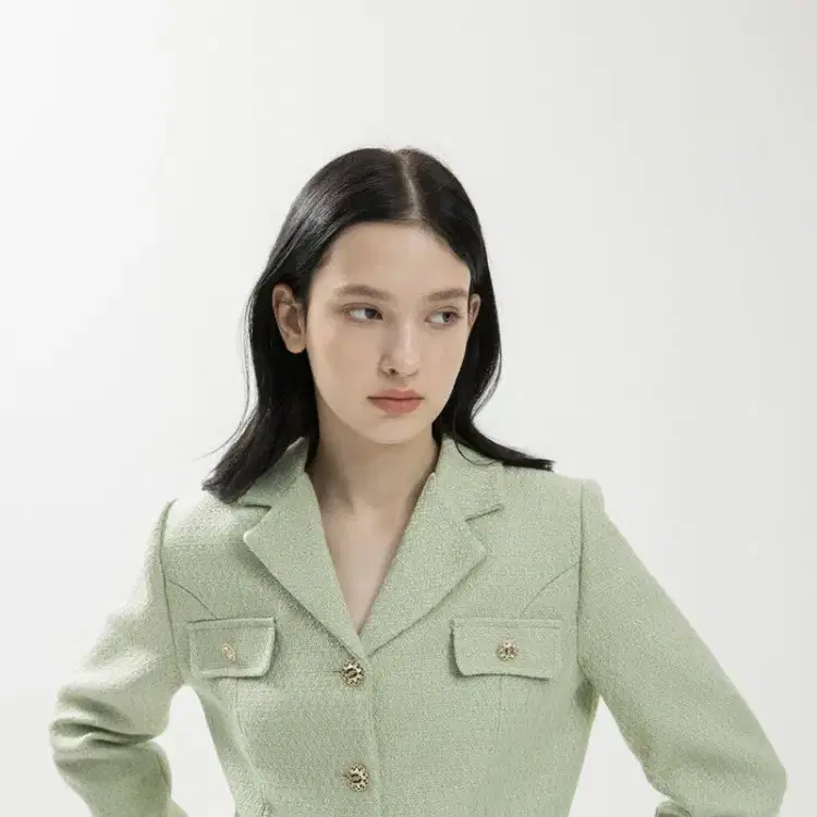 Clet 클렛-Collar Tweed Crop Jacket Olive