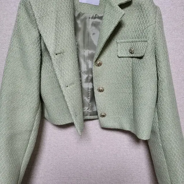 Clet 클렛-Collar Tweed Crop Jacket Olive