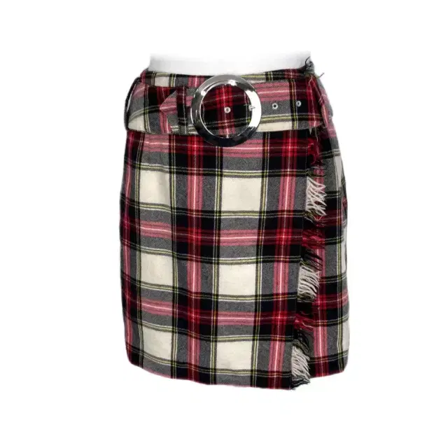 Tartan check belted wrap skirt