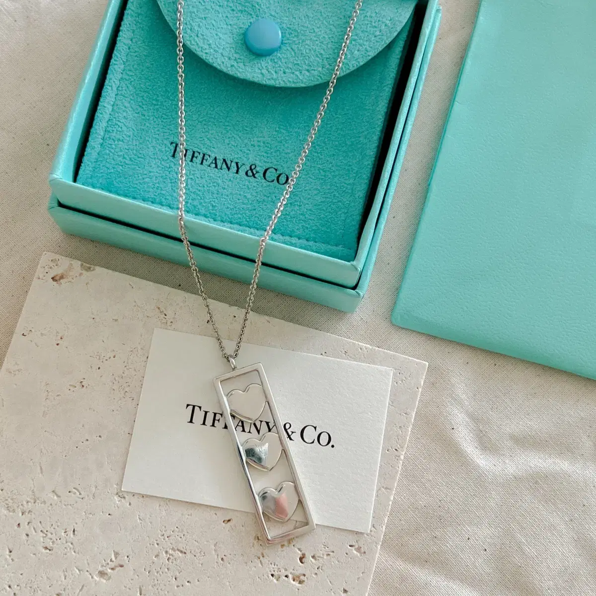 티파니 앤코 트리플 하트바 925실버 목걸이 Tiffany & Co. s