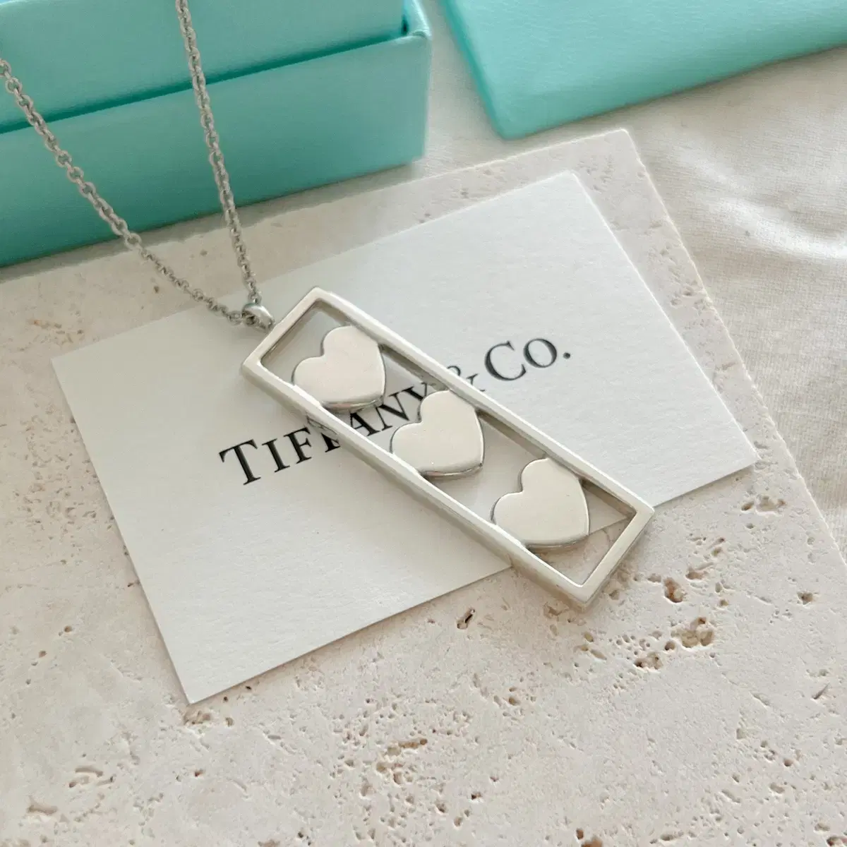 티파니 앤코 트리플 하트바 925실버 목걸이 Tiffany & Co. s