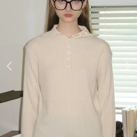 시눈 hooded button knit top cream