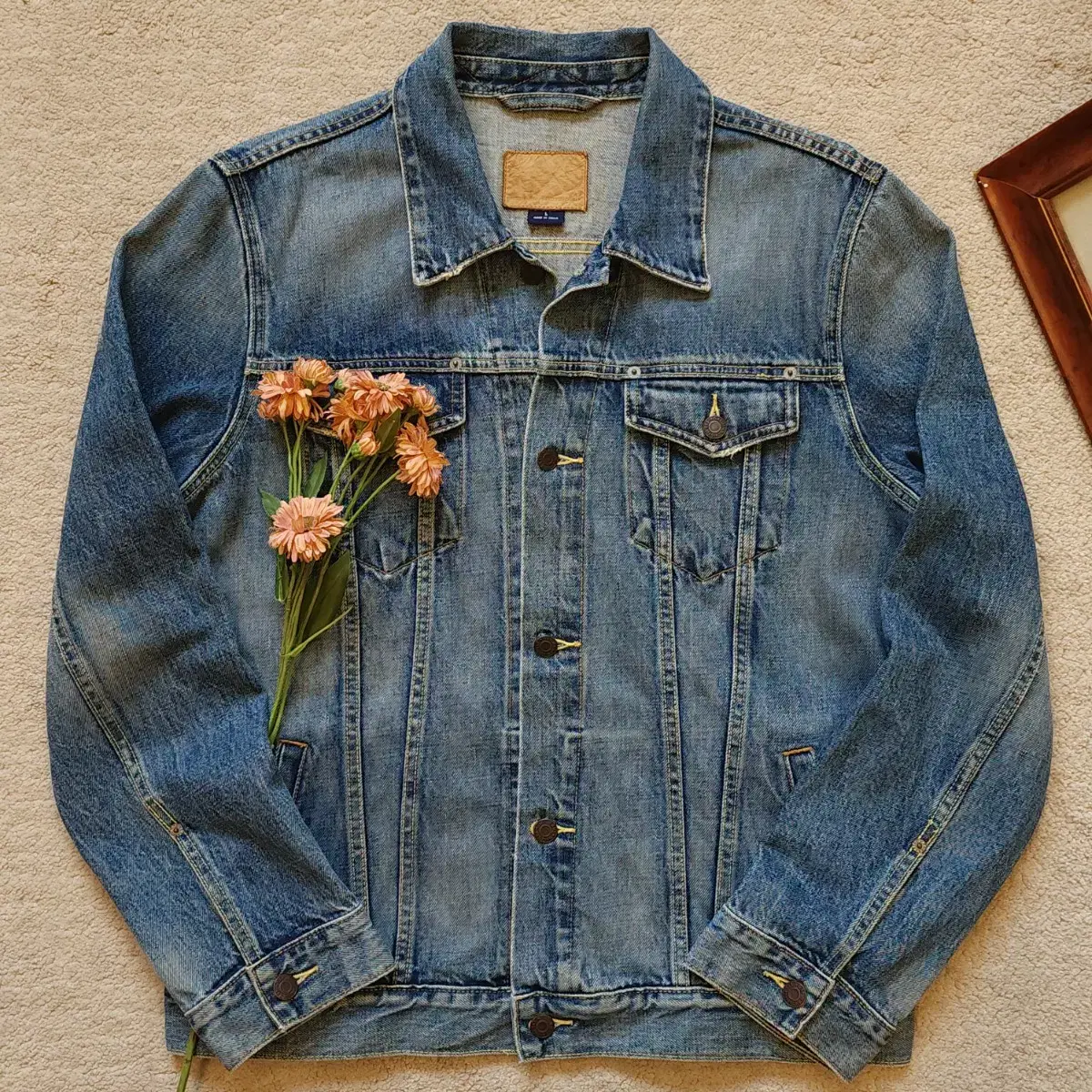 90s Vintage Old Gap Color Stitched American Trucker Denim Jacket L