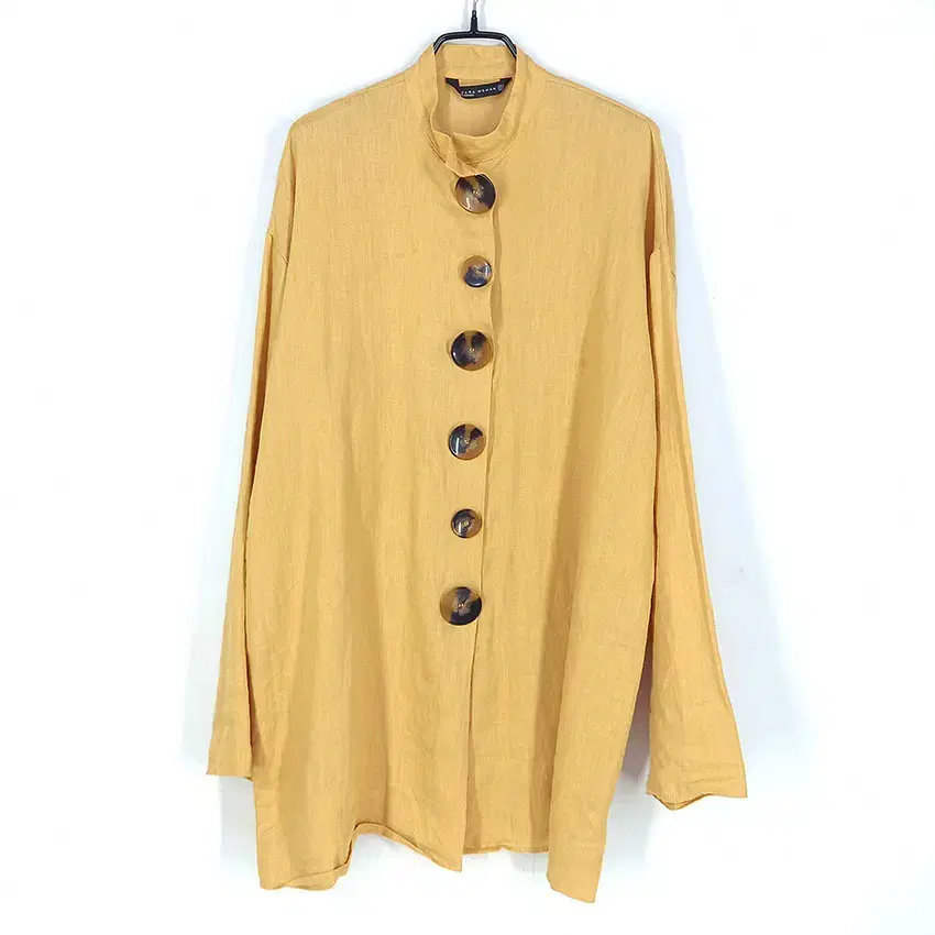 Zara Women's Linen100% Big Button Long Blouse Mustard (HU30782)