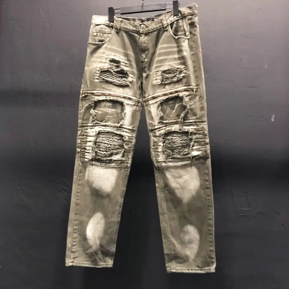 USA Lion dynasty yellow khaki washed distressed pointed cotton pants