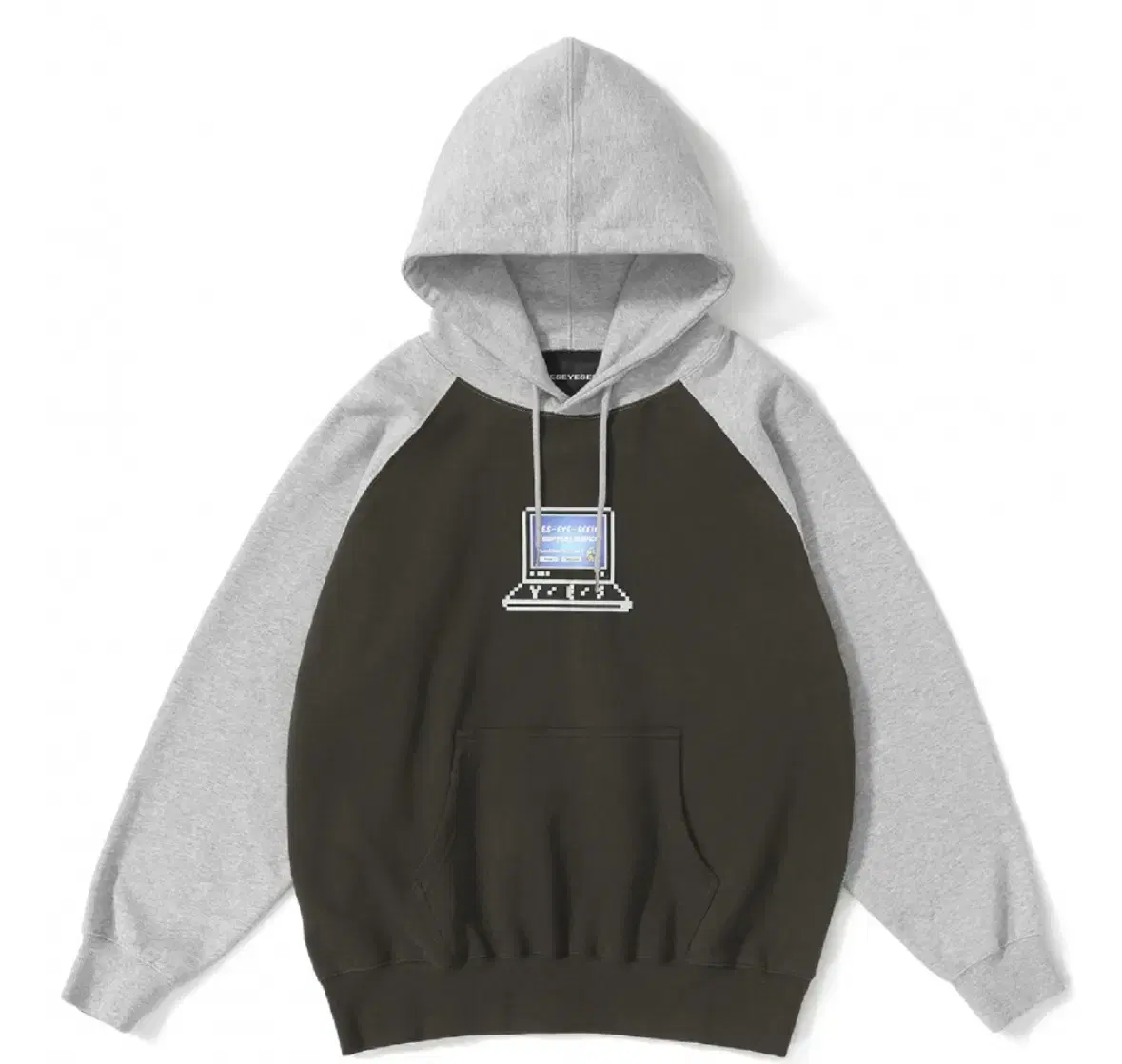 예스아이씨 Pixel Raglan Hoodie Grey 후드티