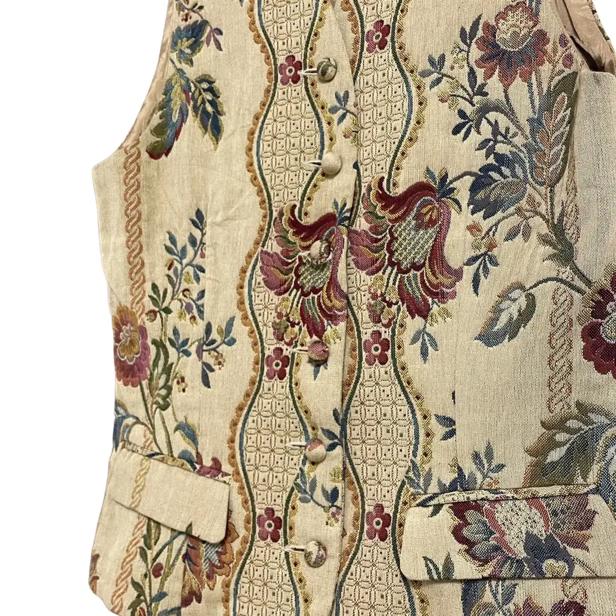 Flower pattern vintage beige vest