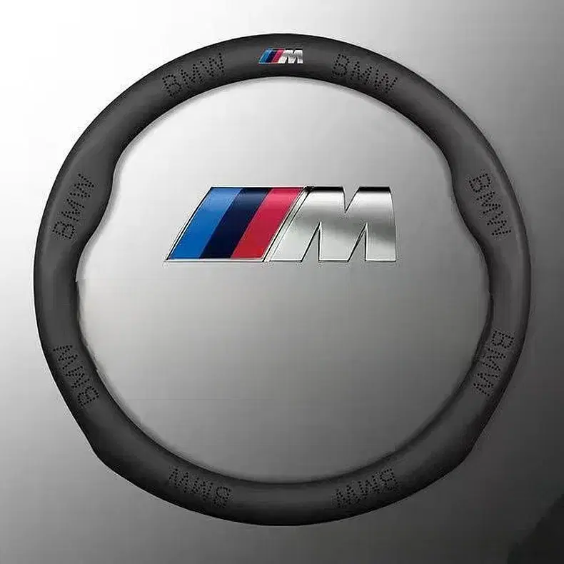 BMW M 엠블럼 가죽 핸들커버 / 타공 / 37~38cm범용 (블랙)