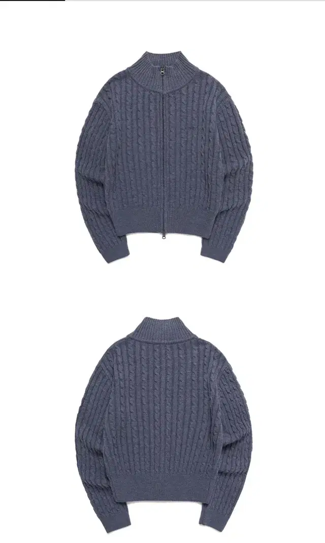 클로티 SERIF LOGO CABLE KNIT ZIP-UP BLUE