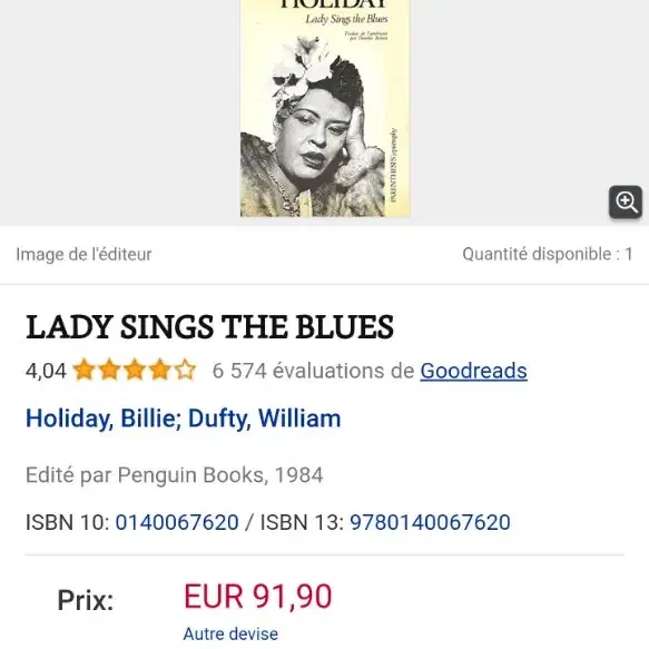 Bille Holiday Lady sings the blues 책 불어판