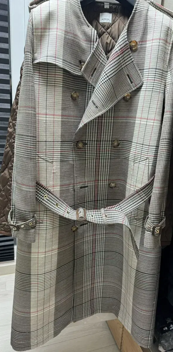 Burberry Wool Quilted Check Trench Coat Size 54