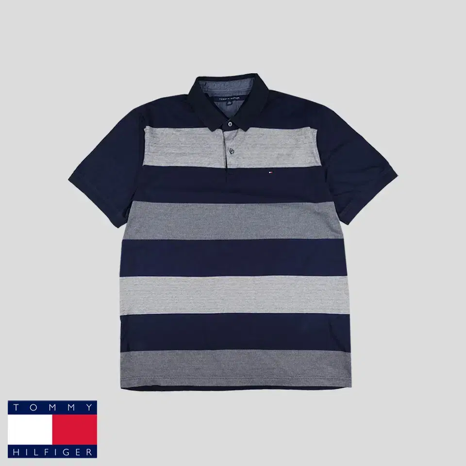 Tommy Hilfiger Navy 1-to-1 Big Stripe Cotton100 Cara Neck Big Size Short Sleeve Tee