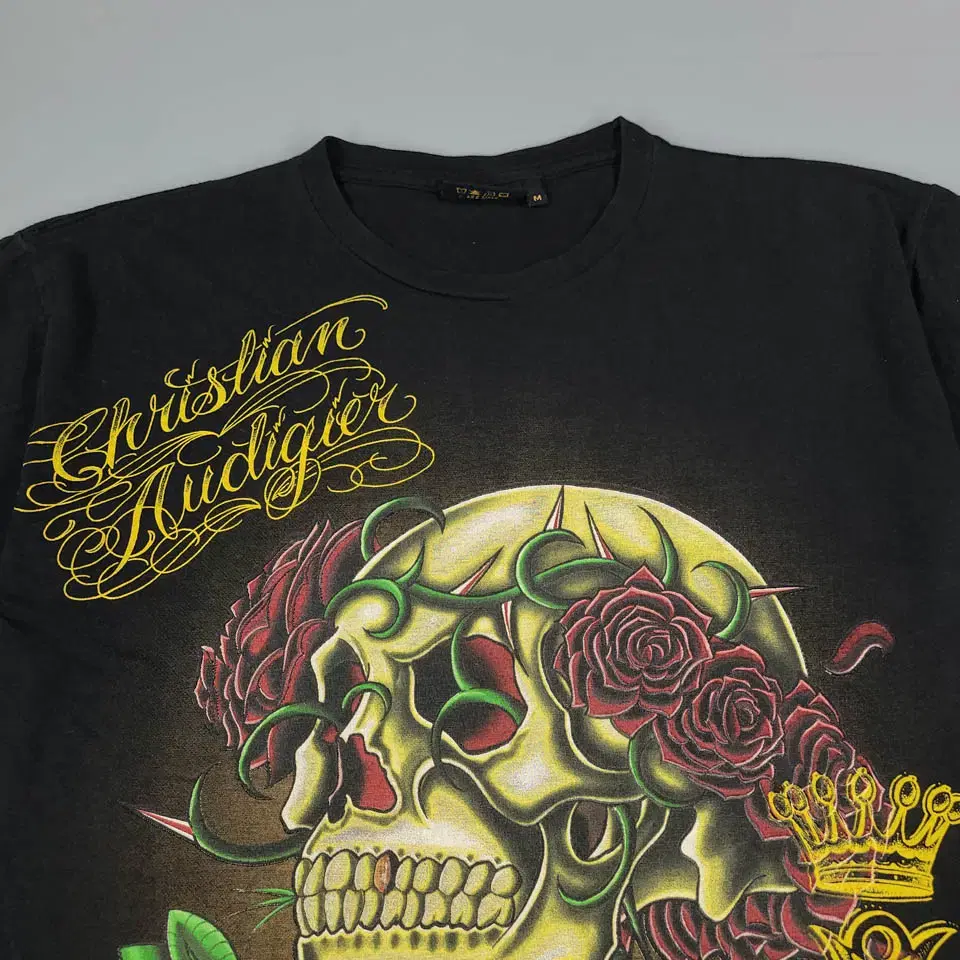 AUDIGIER CHRISTIAN 피그먼트 블랙 골드 레터링 해골 스컬