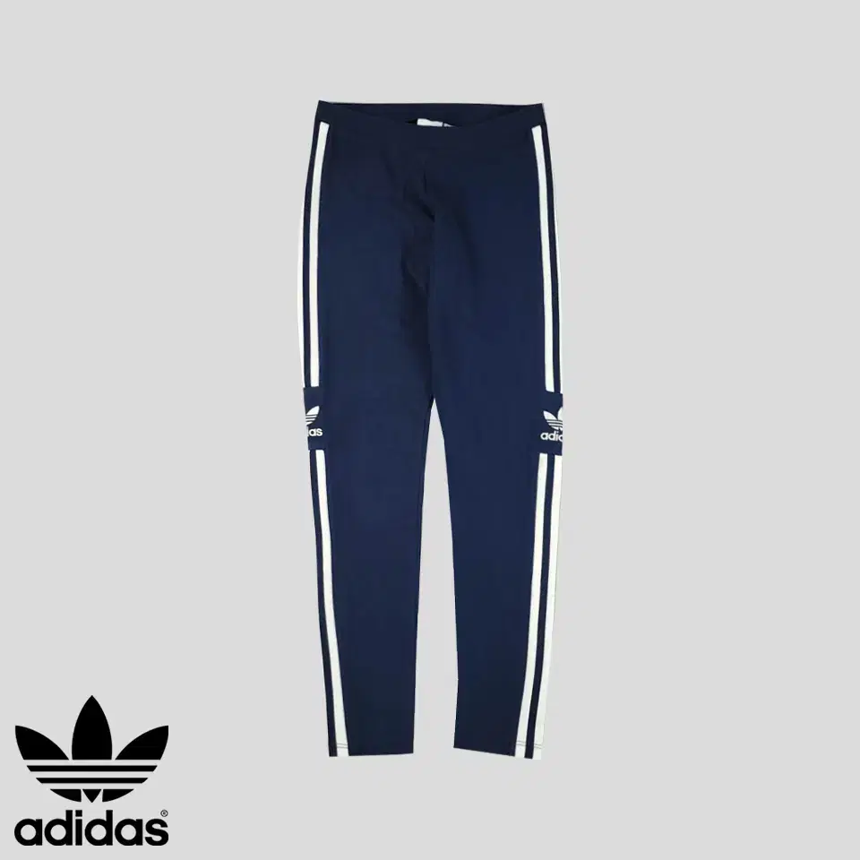 Adidas Deep Navy White Trefoil Embroidered Three Stripe Sideline Cotton Blend Tights