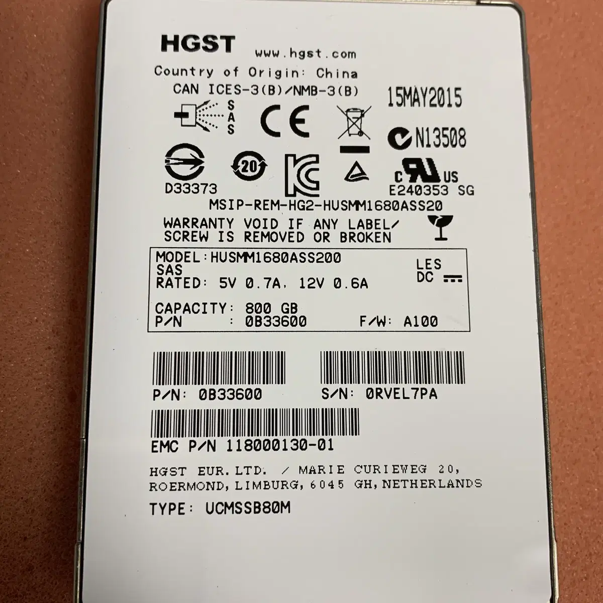 Dell/HP 서버용 12G SAS SSD 800GB HUSMM1680