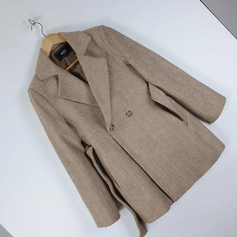 Z4742 KSDAPPAREL Harringbone Belted Single Coat WomensS