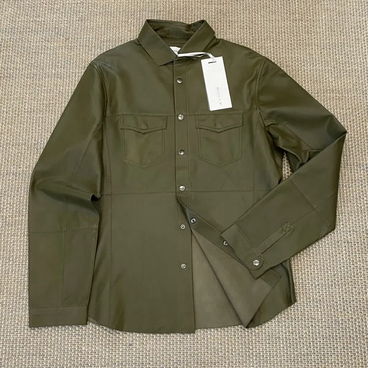 BULLY Bully Top Quality Napa Leather Olive Green Shacket Jacket Shirt