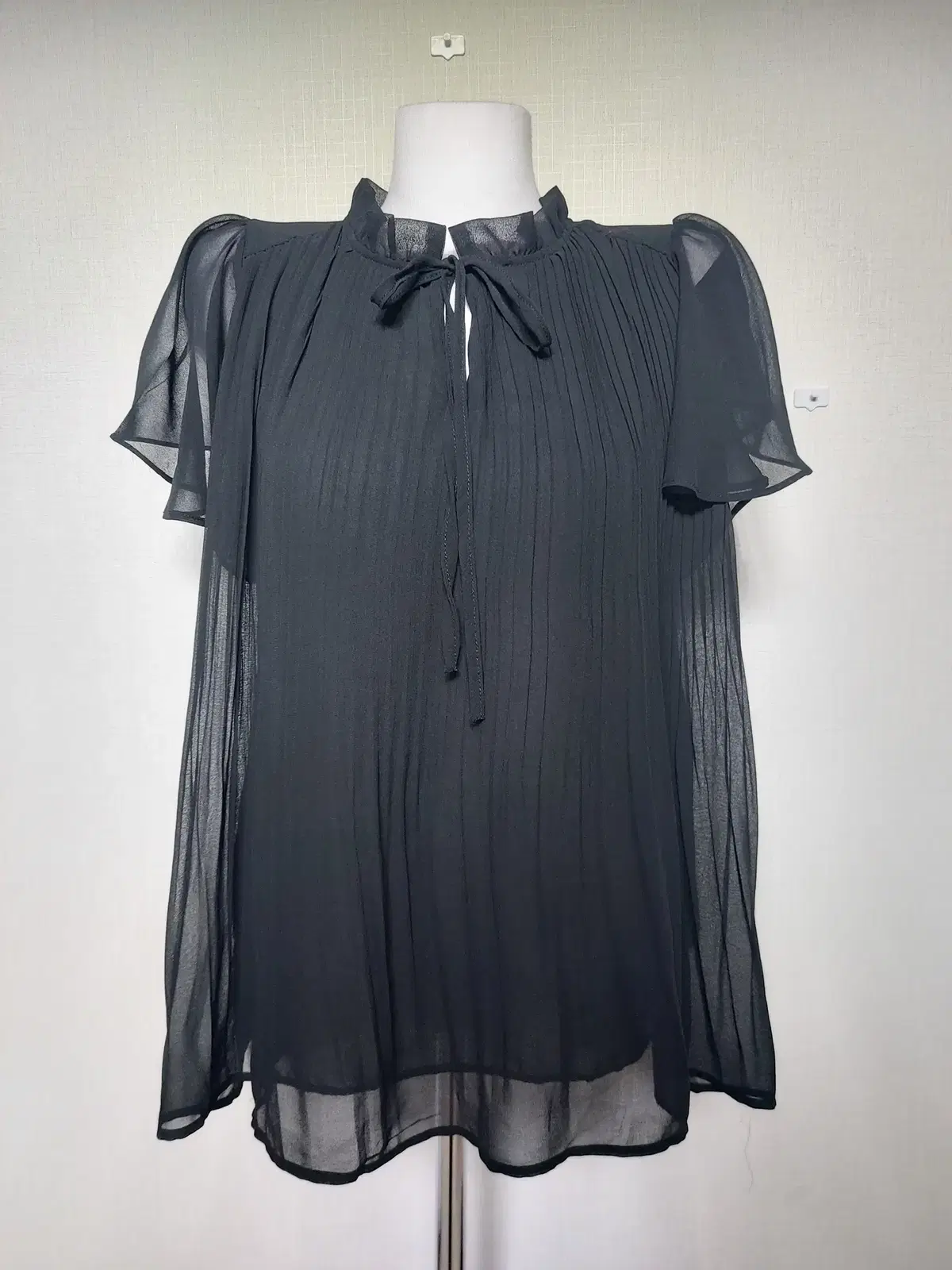 Women's Blouse Pleated Ruffles Black Pleated 55 66 Chiffon