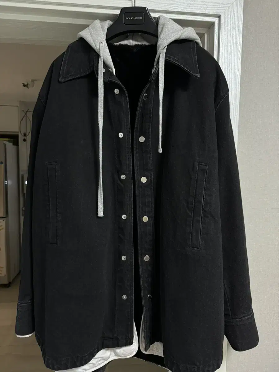 Solid Homme Black and Blue Hooded Denim Jacket 50