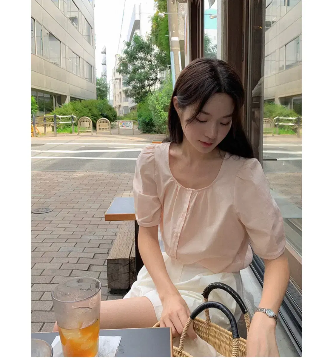 가내스라 피치 크롭 블라우스
