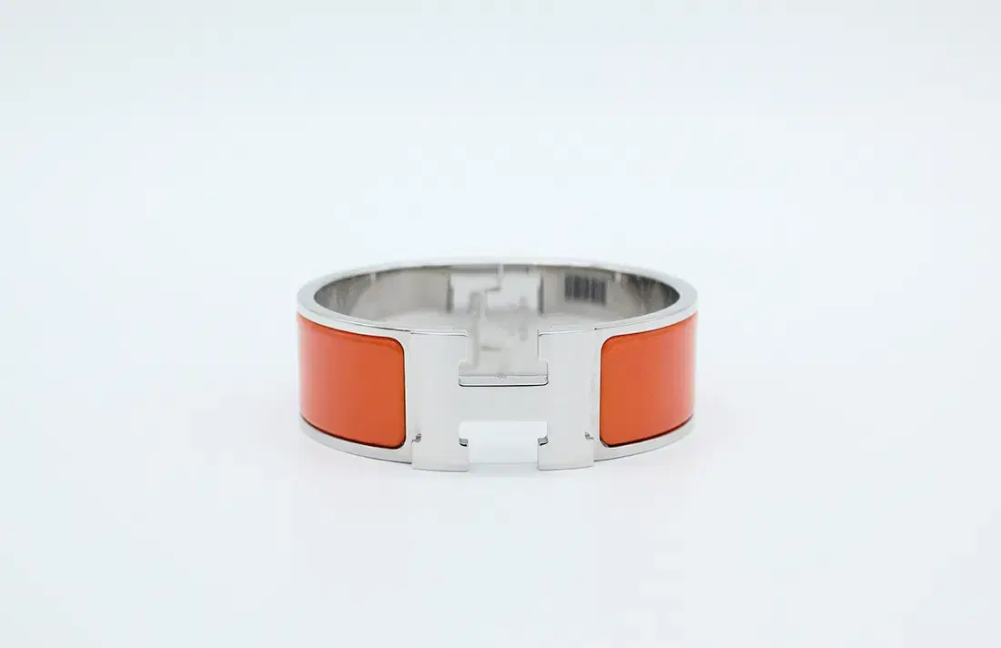 [Used] Hermès H logo clickclack orange silver bangle bracelet Condition S