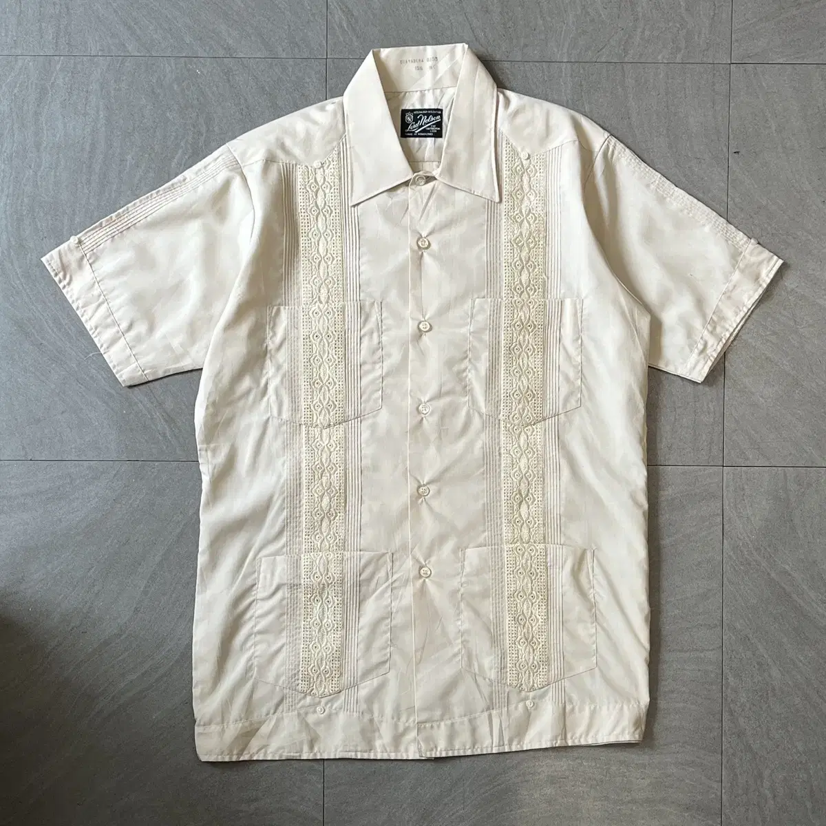 Vintage Guayabera Beige Cuban Short Sleeve Shirt