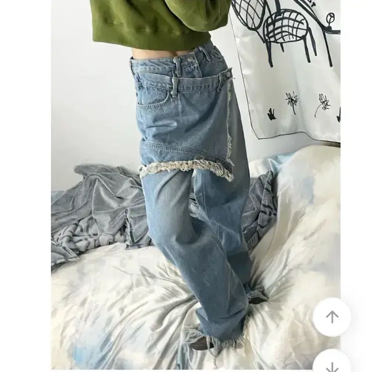 [오피엠] front wrap denim wide pants