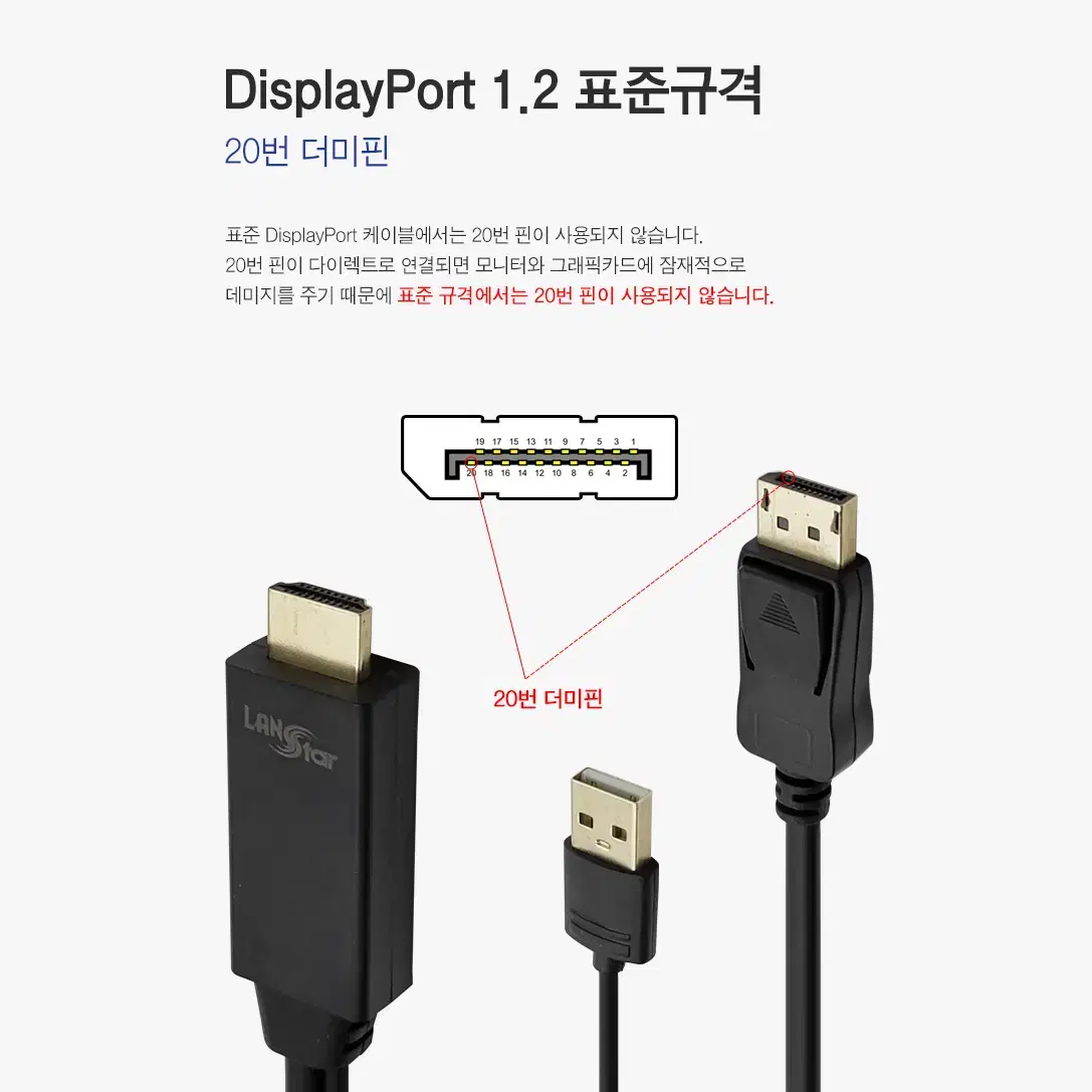 HDMI 1.4ver to DP 1.2ver USB전원 케이블 블랙 1m