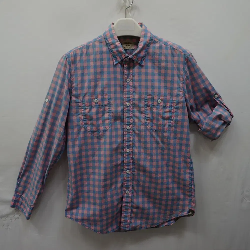 Embio Casual Thin Cotton Check Roll-Up Shirt Southern Men's L 100