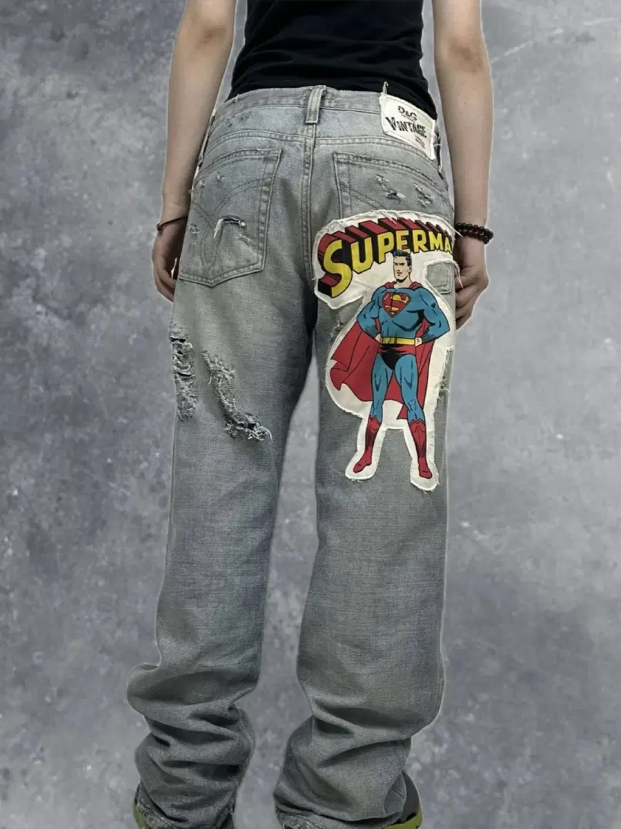 (Free Shipping) DnG Dolce & Gabbana Archives Superman Grunge Denim Pants