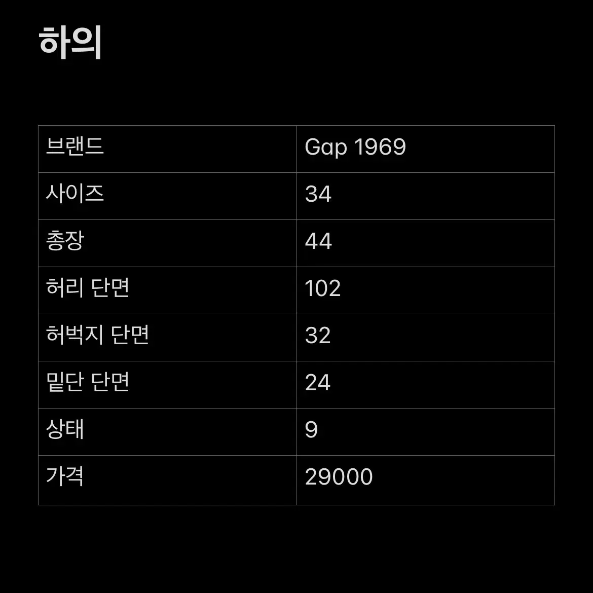 [34] GAP 1969 빈티지 워싱 데님 흑청 팬츠 청바지