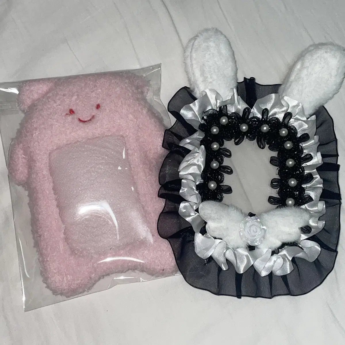 Bunny photocard holder Layered Topknot toploader Handmade to order