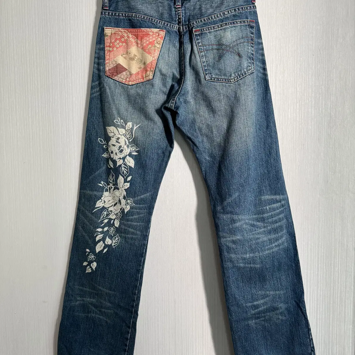 Oriental printing denim pants