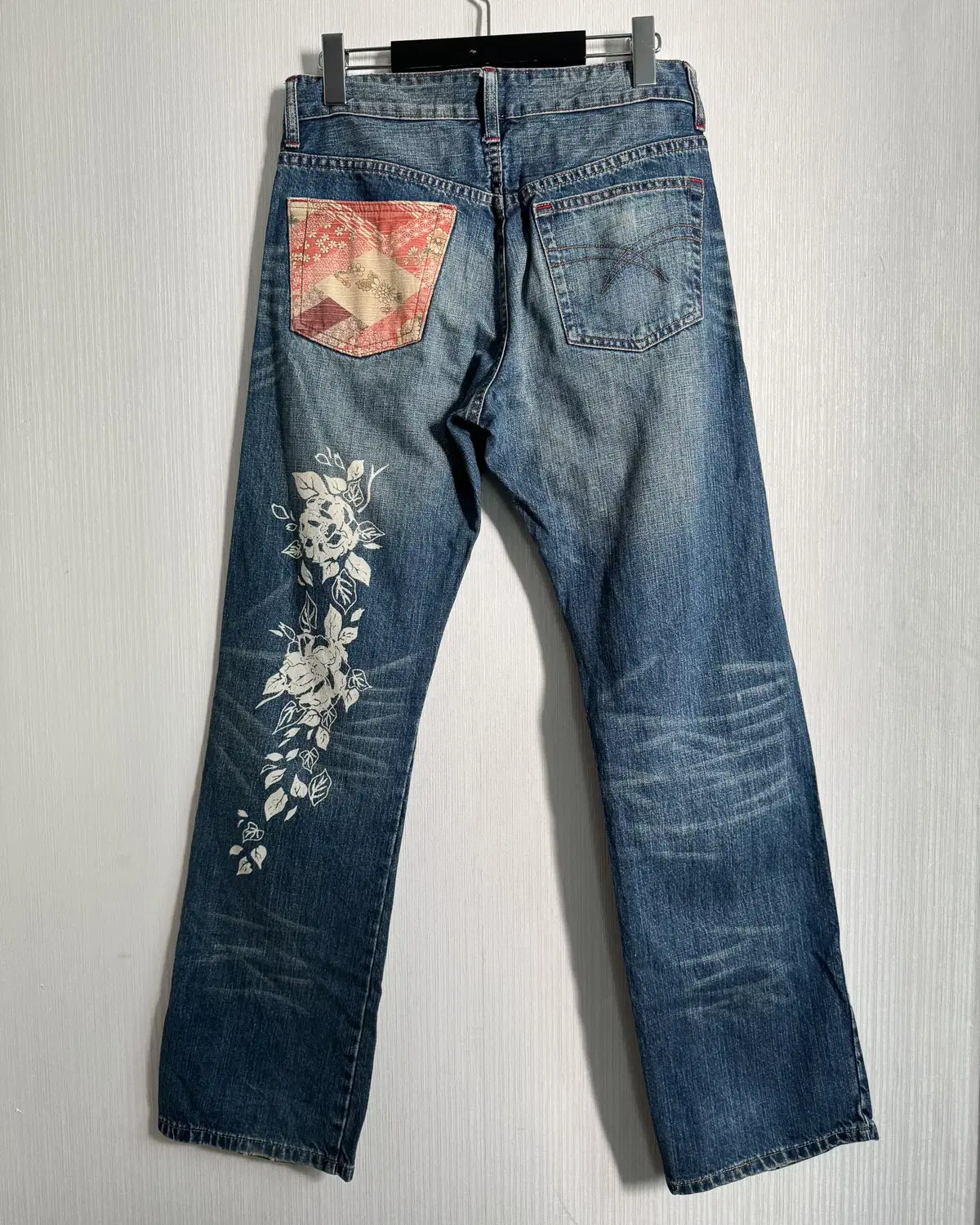 Oriental printing denim pants