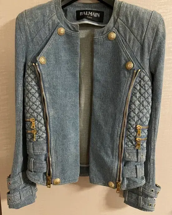 Balmain shoulder pad gold button denim jacket