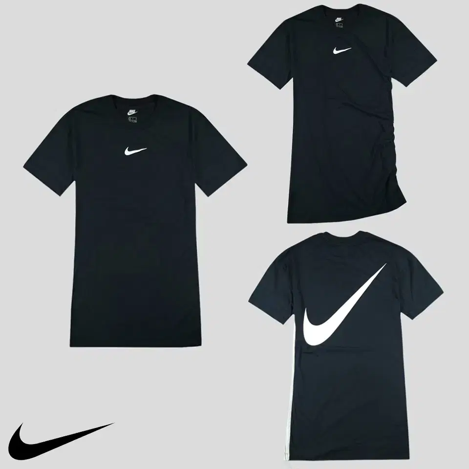 nike black mid swoosh sideways shirred straps polycotton short sleeve onepiece